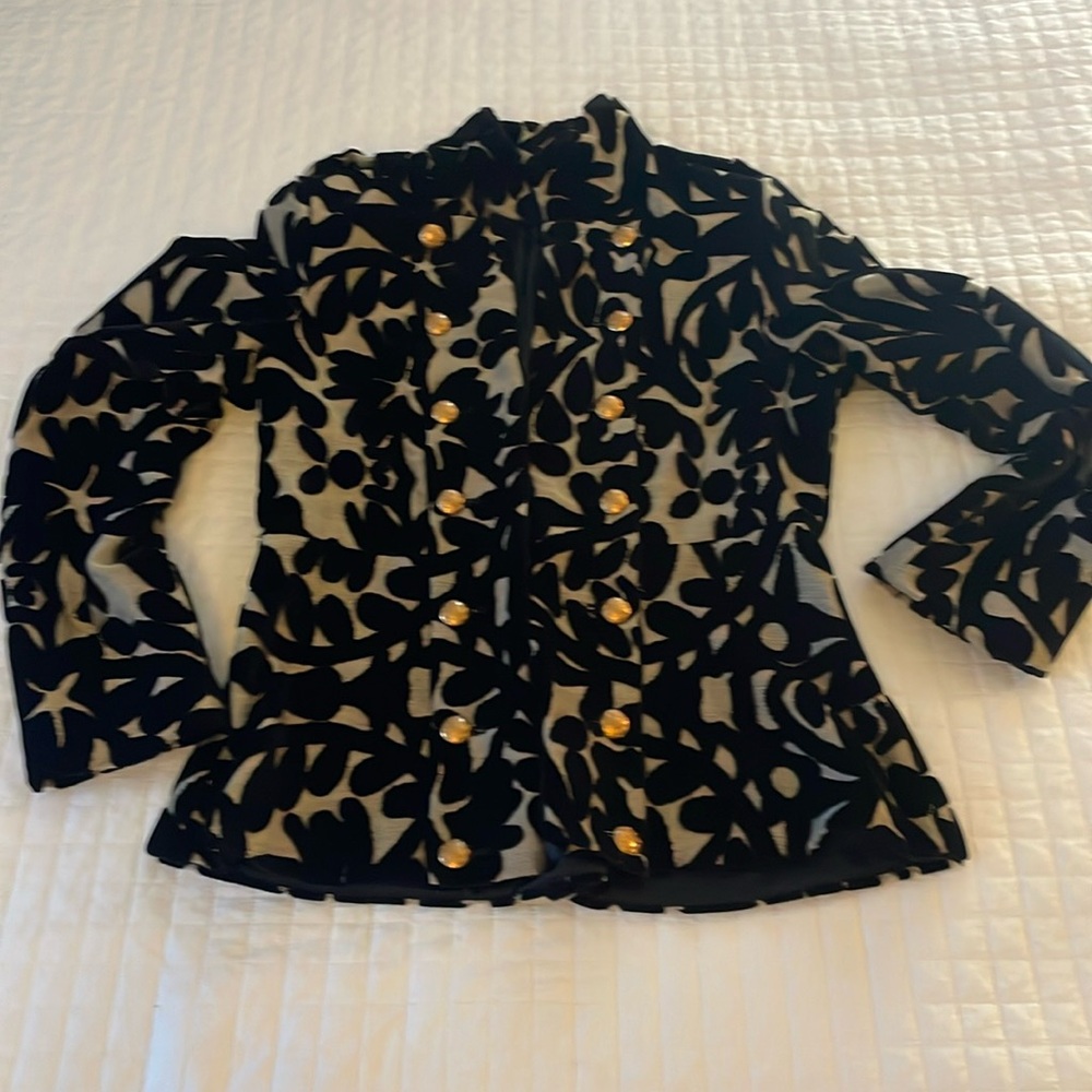 Alice + Olivia Black and Gold Patterned Jacket